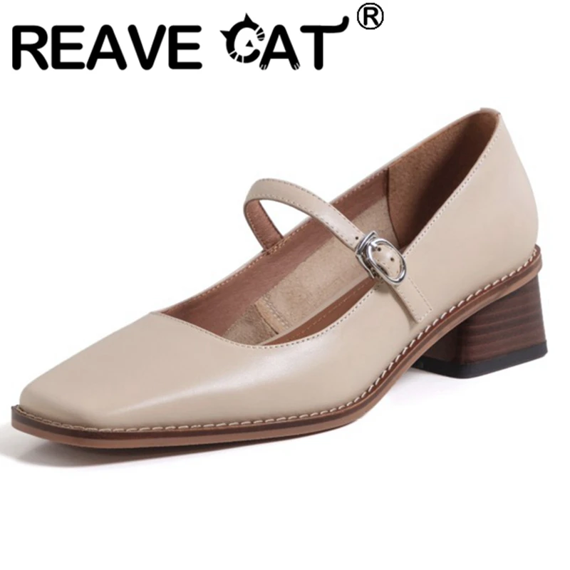 REAVE CAT 2021 Retro Genuine Leather Pumps Square Toe Mary Janes Buckle Strap 3.5cm Chunky Heel Shoes Size 33-40 Apricot A4262
REAVE CAT 2021 Retro Genuine Leather Pumps Square Toe Mary Janes Buckle Strap 3.5cm Chunky Heel Shoes Size 33-40 Apricot A4262