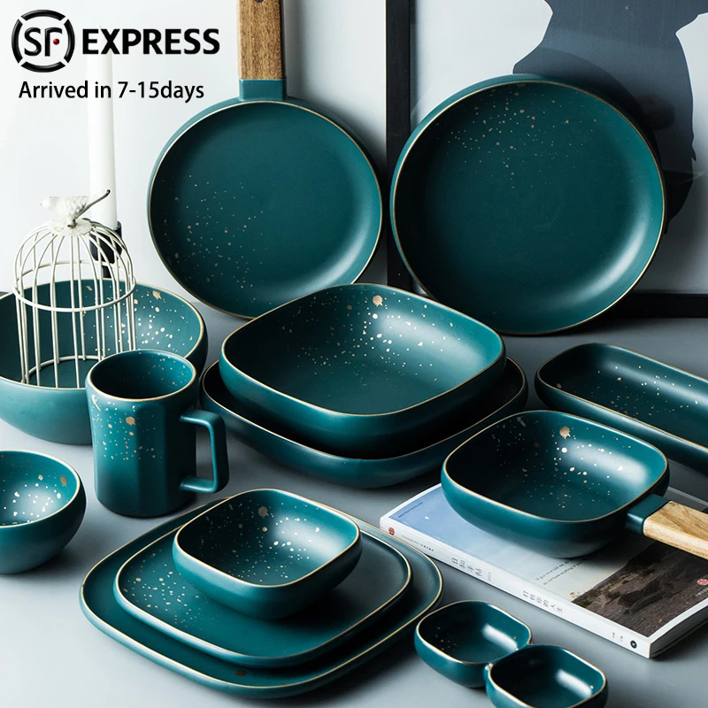 Dark Green Western Food Plate High Fashion Retro Green Nordic Ceramic Tableware Set Dinner set plates and dishes
Dark Green Western Food Plate High Fashion Retro Green Nordic Ceramic Tableware Set Dinner set plates and dishes