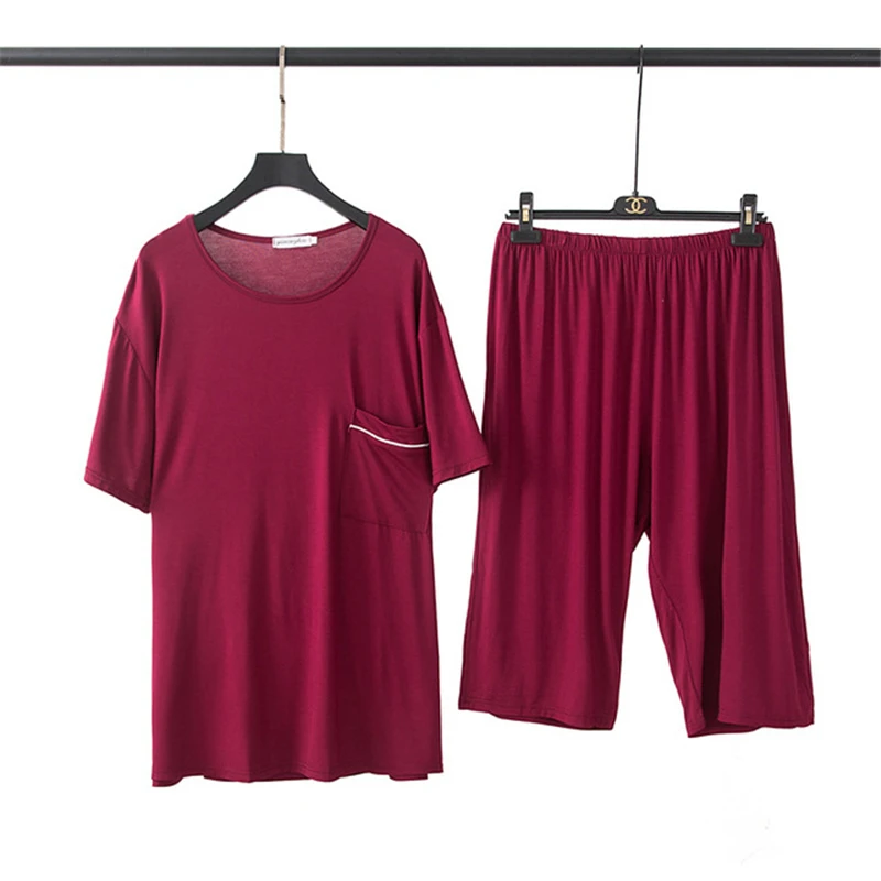 6XL Pajamas summer men plus fat size short-sleeved shorts modal pajamas loose casual home service suit пижама 2020 | Мужская