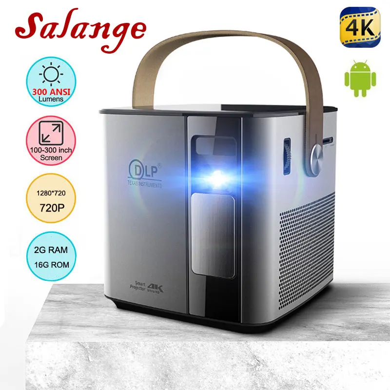 Фото Salange P12 портативный проектор 1280x720 Android wifi HDMI USB Поддержка 3D 4k 1080P DLP с батареей 12000