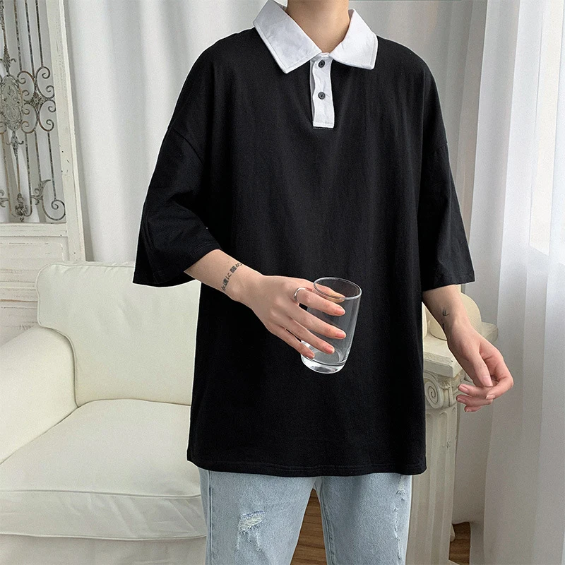 Men Polo Shirt Summer Short Sleeve Korean T Shirt Fashion Solid Patchwork Black White Top Turn down Collar Oversized Office Work
Men Polo Shirt Summer Short Sleeve Korean T Shirt Fashion Solid Patchwork Black White Top Turn down Collar Oversized Office Work