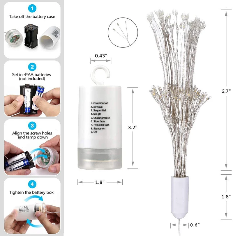 1/4 Set LED Firework Light Copper Wire Lights 8 Modes Battery Operated Fairy String Lights with Remote For Party Christmas Decro
1/4 Set LED Firework Light Copper Wire Lights 8 Modes Battery Operated Fairy String Lights with Remote For Party Christmas Decro