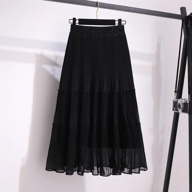 2020 New Elastic High Waist Solid Casual Midi Skirt Woman Skirts Elegant Frill Trim Chiffon Pleated Skirt Summer Skirts Womens
2020 New Elastic High Waist Solid Casual Midi Skirt Woman Skirts Elegant Frill Trim Chiffon Pleated Skirt Summer Skirts Womens