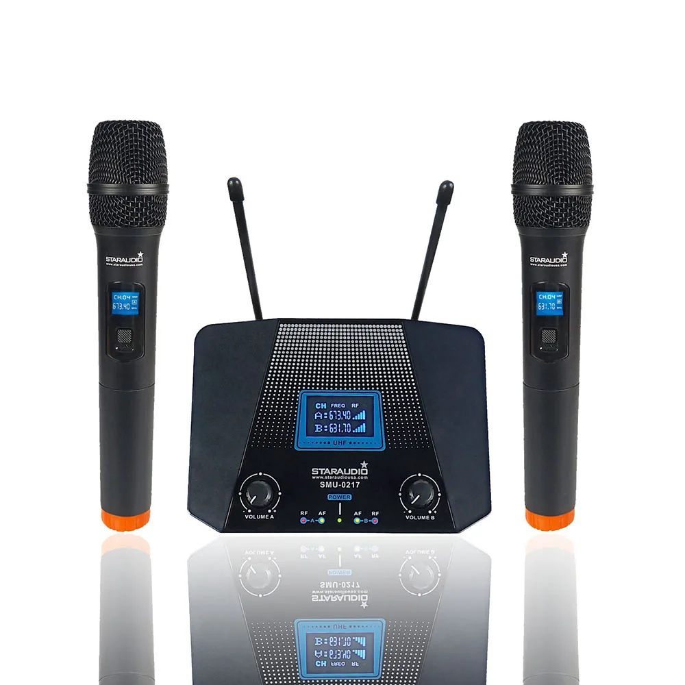 Pro 2 Channel UHF Microphone 2CH Handheld Dynamic Wireless Microphone System Dual channel receiver Karaoke Disco Mic SMU-0217A
Pro 2 Channel UHF Microphone 2CH Handheld Dynamic Wireless Microphone System Dual channel receiver Karaoke Disco Mic SMU-0217A