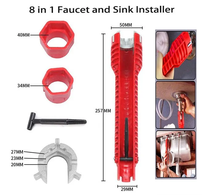 8 In 1 Anti-slip Kitchen Repair Plumbing Faucet Sink Installer Multi Tool Pipe Wrench For Plumbers Homeowners Spanner Tool Sets
8 In 1 Anti-slip Kitchen Repair Plumbing Faucet Sink Installer Multi Tool Pipe Wrench For Plumbers Homeowners Spanner Tool Sets