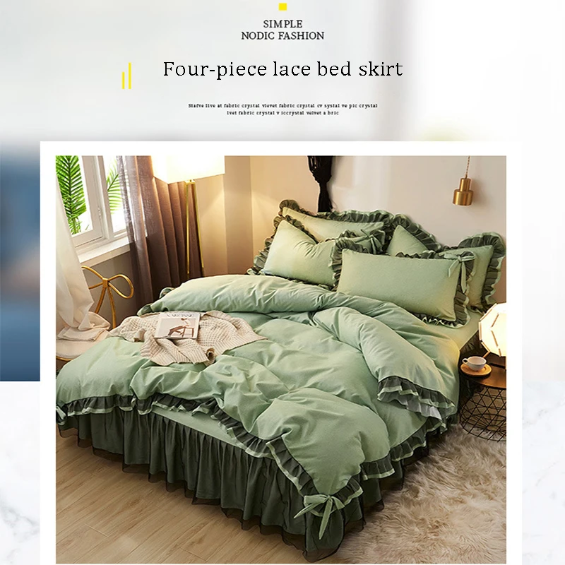 2021 New Solid Color Girl Bed Skirt Style Lace Four-piece Bed Cover Set Princess Wind Brushed Bed Linen Cotton Lace Bedding Set
2021 New Solid Color Girl Bed Skirt Style Lace Four-piece Bed Cover Set Princess Wind Brushed Bed Linen Cotton Lace Bedding Set