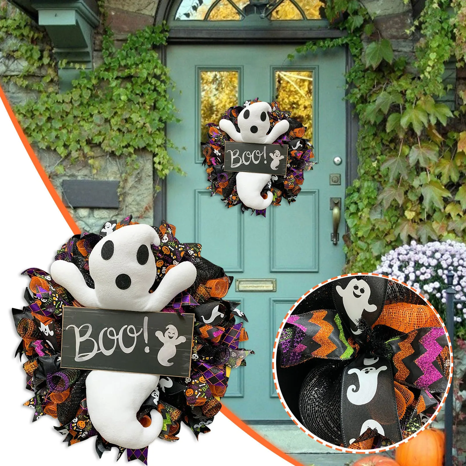 Венок на Хэллоуин, страшная атмосфера, страшный входной дверь, благоприятный белый венок с призраками для дома с привидениями, праздничные ... 
Венок на Хэллоуин, страшная атмосфера, страшный входной дверь, благоприятный белый венок с призраками для дома с привидениями, праздничные ...