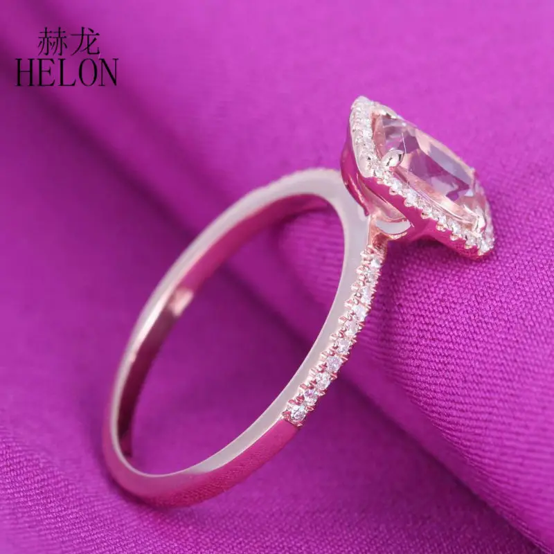 

HELON Flawless Cushion 5x7mm Morganite Ring Solid 10K Rose Gold Natural Morganite Diamonds Trendy Fine Jewelry Engagement Ring