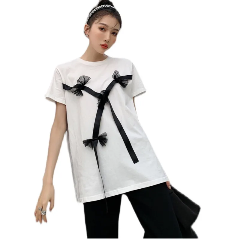 LANMREM New Women T- Shirt Mesh Bow Short Sleeve Patchwork Shirts Temperament Loose Fit Fashion Tide Summer 2021 2H860 
LANMREM New Women T- Shirt Mesh Bow Short Sleeve Patchwork Shirts Temperament Loose Fit Fashion Tide Summer 2021 2H860