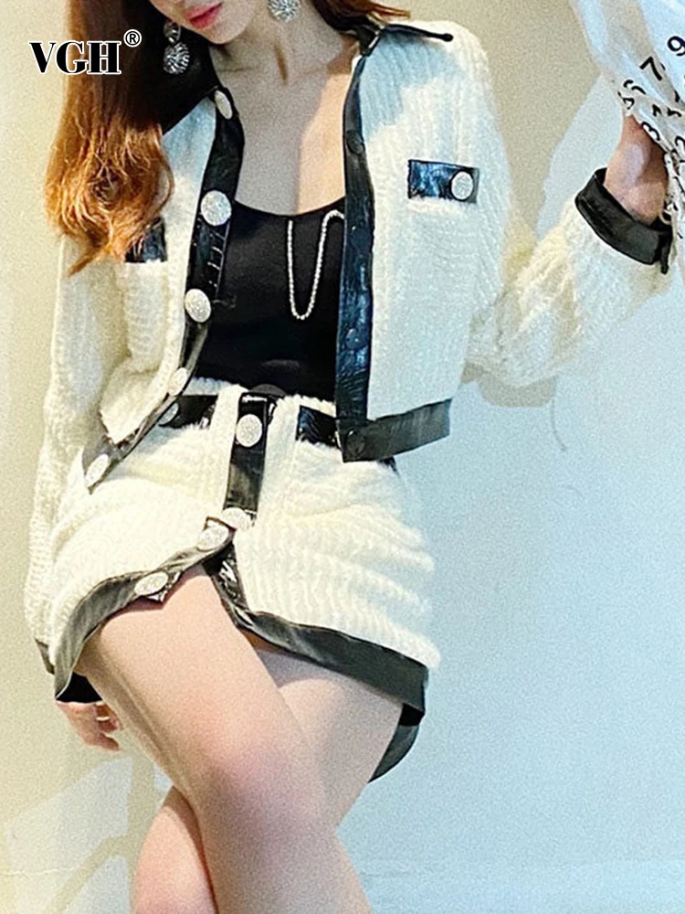 VGH Sweet Colorblock Two Piece Sets For Women Lapel Long Sleeve Coats High Waist Mini A Line Skirts Female 2021 Winter Clothing
VGH Sweet Colorblock Two Piece Sets For Women Lapel Long Sleeve Coats High Waist Mini A Line Skirts Female 2021 Winter Clothing