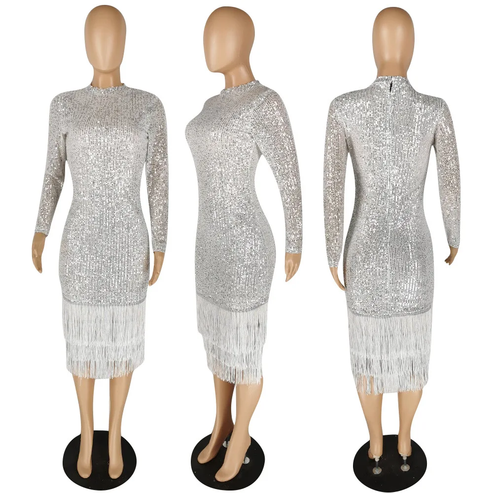 Fashion new women sexy long sleeve solid high elastic sequin dress sexy fringe pencil dress
Fashion new women sexy long sleeve solid high elastic sequin dress sexy fringe pencil dress