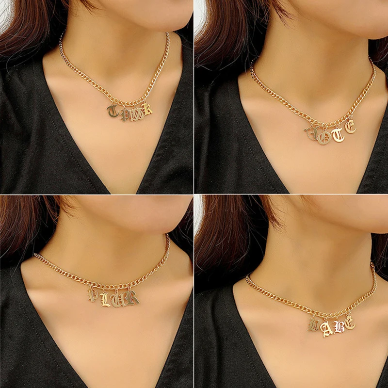 Vintage Letter Pendant Necklace For Women Hip Hop Punk Personality Golden Color Clavicle Chain Fashion Jewelry Party Gift
Vintage Letter Pendant Necklace For Women Hip Hop Punk Personality Golden Color Clavicle Chain Fashion Jewelry Party Gift