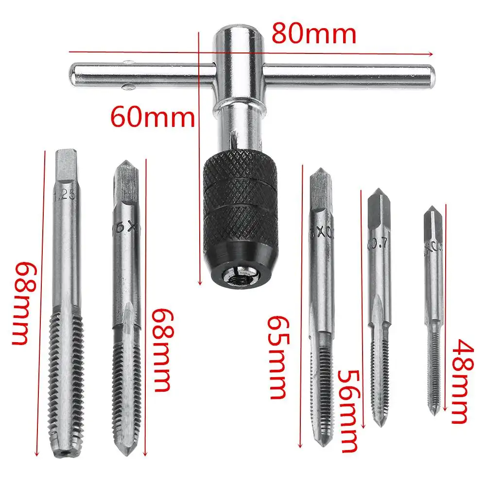 

6PCS/Set M3-M8 Tap Drill Set T Handle Ratchet Tap Wrench Machinist Tool With Screw Hand Tool Screw Taps New Arrival