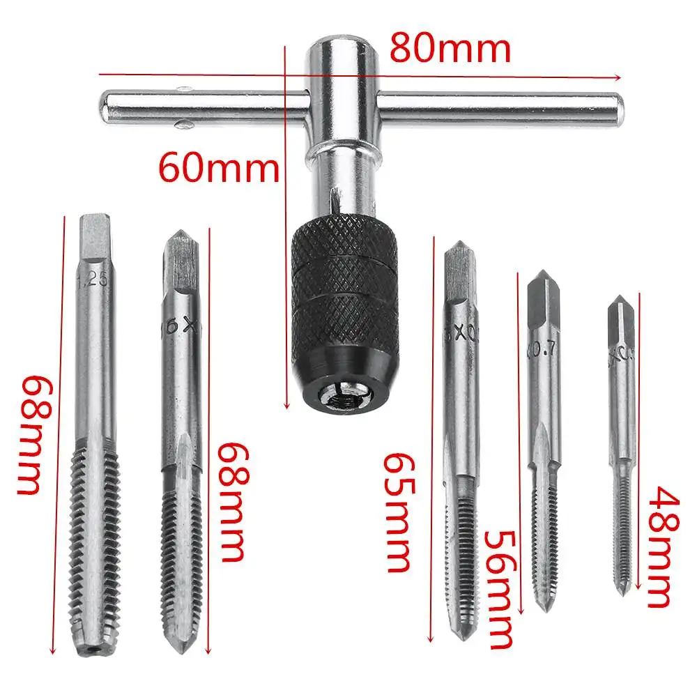 6PCS/Set M3-M8 Tap Drill Set T Handle Ratchet Tap Wrench Machinist Tool With Screw Hand Tool Screw Taps New Arrival
6PCS/Set M3-M8 Tap Drill Set T Handle Ratchet Tap Wrench Machinist Tool With Screw Hand Tool Screw Taps New Arrival
