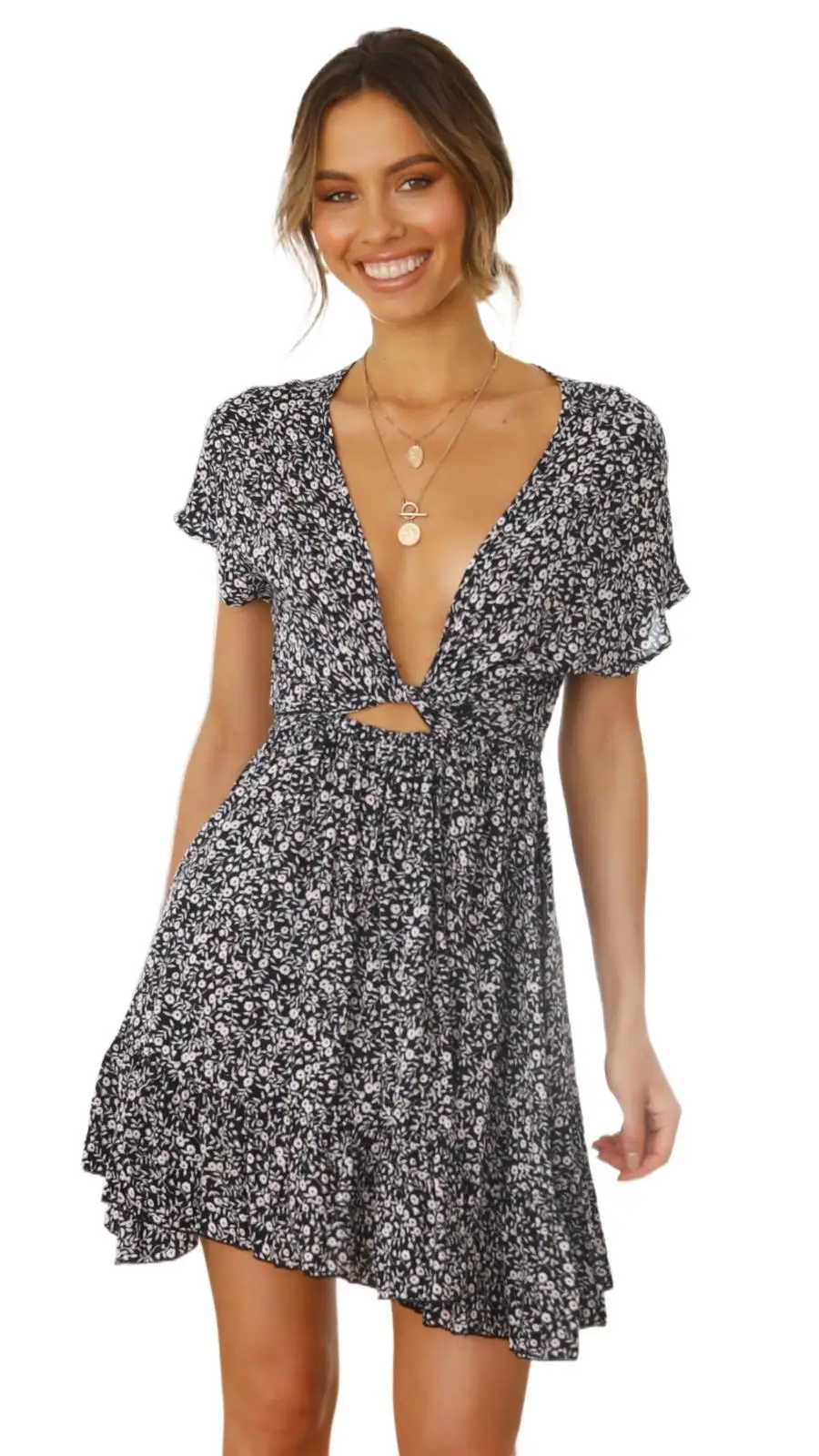 2021 Summer Sexy Deep V-neck Waist Tie Printed Dress Female Temperament Mini Ruffle Fashion Dress Women
2021 Summer Sexy Deep V-neck Waist Tie Printed Dress Female Temperament Mini Ruffle Fashion Dress Women