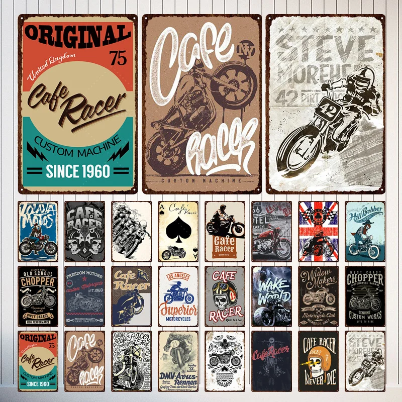 

Cafe Racer Retro Tin Signs Metal Sign Decorative Plaque Wall Decor Posters Garage Man Cave Pub Bar Decoration Iron Painting