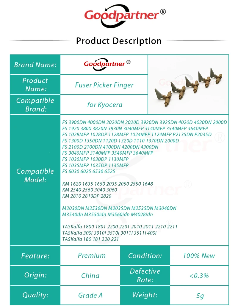 50X 2FT20160 2FT20120 фейзер сепаратор Пикер палец для Kyocera KM 1620 1635 1648 1650 2020 2035 2050 2540 2550 2560 3040