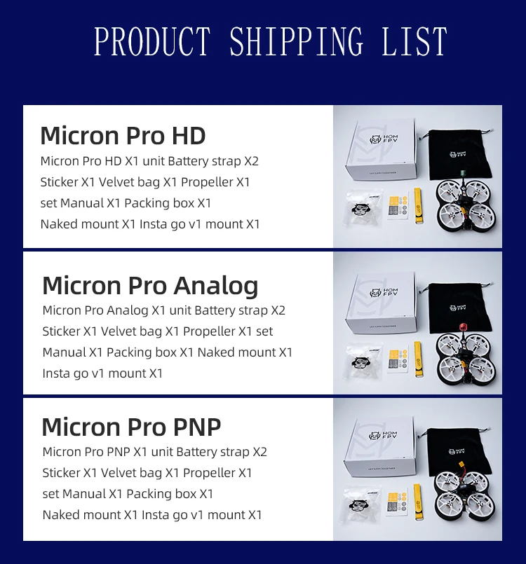 HOMFPV Micron Pro HD Fpv Racing Drone Cinewhoop Nebula Nano Vista F4AIO 35A ESC Motor 1105 4500kv 95mm Frame Kit RC Quadcopter