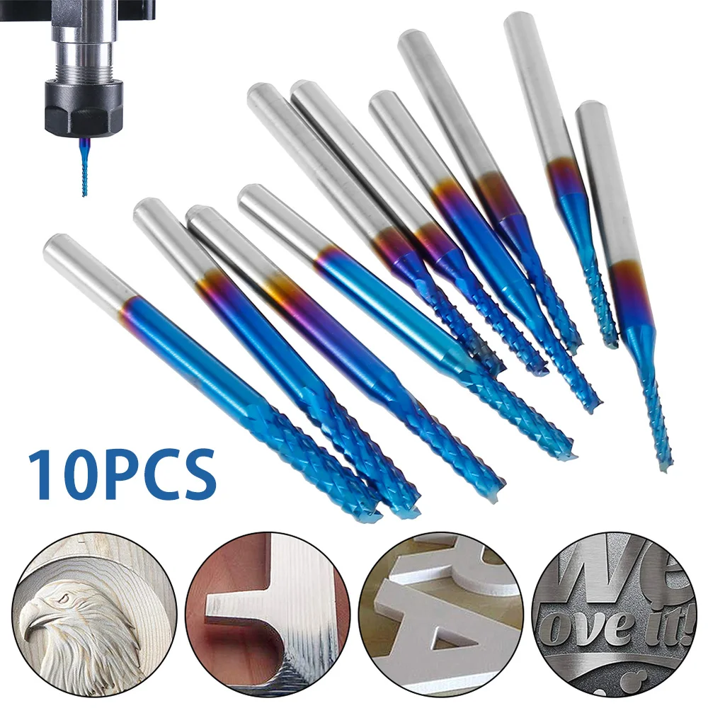 10pcs Carbide End Mill CNC PCB Engraving Drill Bit Flute Spiral Router Blue Coated Milling Cutter Rotary Power Tools 0.8-3.175mm
10pcs Carbide End Mill CNC PCB Engraving Drill Bit Flute Spiral Router Blue Coated Milling Cutter Rotary Power Tools 0.8-3.175mm