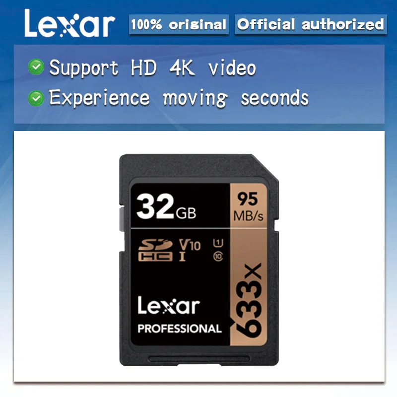 

free shipping Lexar 32GB SD Card Class10 633x U3 SDHC SDXC 128GB Memory Card UHS-I C10 64GB max95MB/s 16GB Carte SD for camera