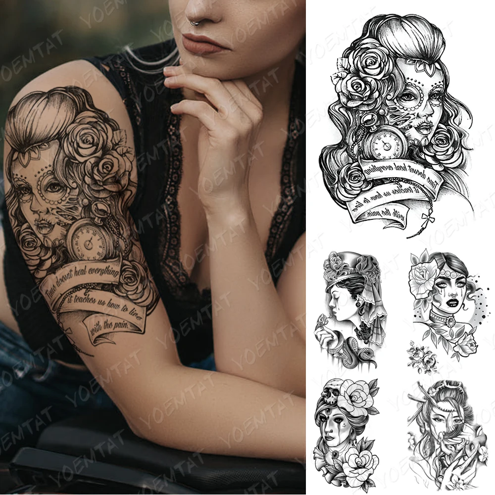 Waterproof Temporary Tattoo Sticker Catrina Day of The Dead Flash Tattoos Beauty Girl Portrait Body Art Arm Fake Tatoo Women Men
Waterproof Temporary Tattoo Sticker Catrina Day of The Dead Flash Tattoos Beauty Girl Portrait Body Art Arm Fake Tatoo Women Men