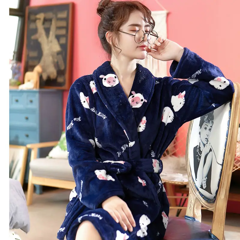 Women Robes Flannel Coral Fleece Warm Winter Nightgowns Bathrobes Home Clothing Comfortable Kimono Thick Print Mid-calf Pajamas
Women Robes Flannel Coral Fleece Warm Winter Nightgowns Bathrobes Home Clothing Comfortable Kimono Thick Print Mid-calf Pajamas