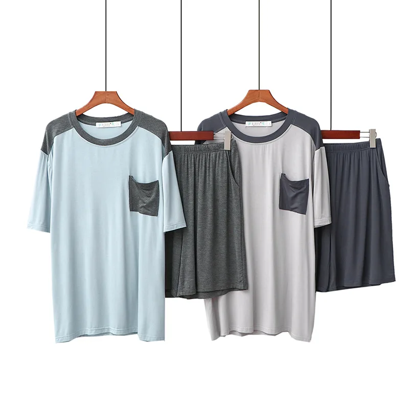 Summer Men's Modal Short-sleeved Shorts Suit Stitching Casual Loose Round Neck Pajamas Comfortable Sleepwear Set Pigiama Uomo
Summer Men's Modal Short-sleeved Shorts Suit Stitching Casual Loose Round Neck Pajamas Comfortable Sleepwear Set Pigiama Uomo