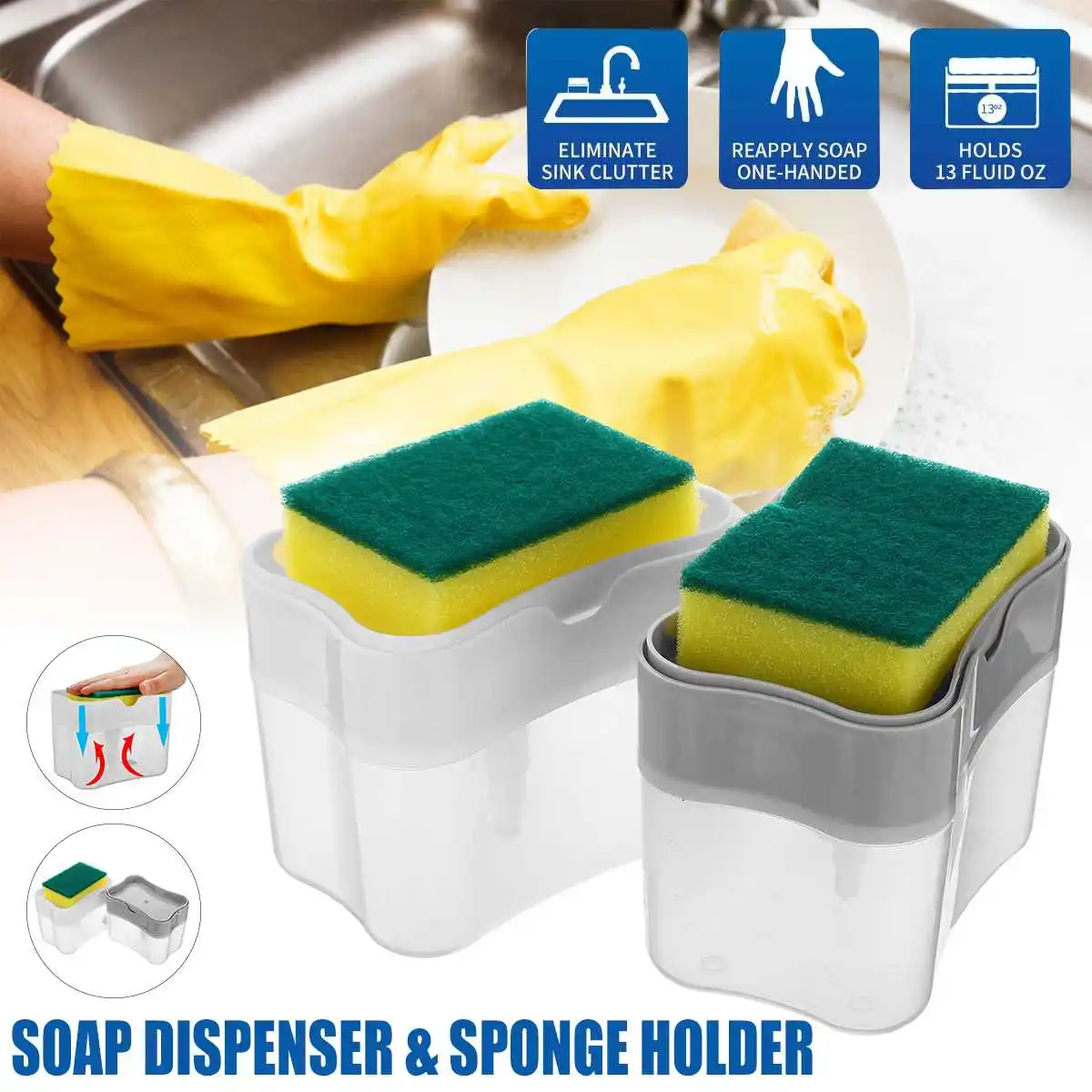 2-in-1 Sponge Rack Soap Dispenser Sponge Caddy 13 Ounces Liquid Container Drainboard Soap Holder Rack Kitchen Cleaner Tools
2-in-1 Sponge Rack Soap Dispenser Sponge Caddy 13 Ounces Liquid Container Drainboard Soap Holder Rack Kitchen Cleaner Tools