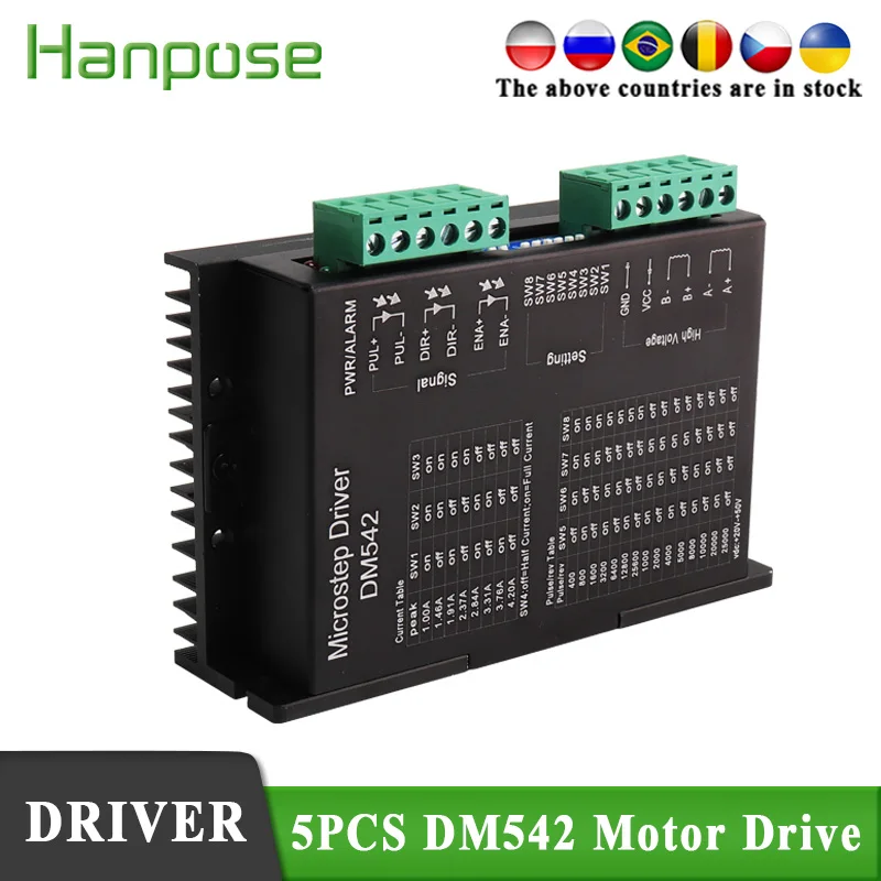 5pcs Free shipping 1.0A for 57 Series Motor DM542 Motor Driver VDC20-50V Controller Leadshine 2-phase Digital Step Motor Driver
5pcs Free shipping 1.0A for 57 Series Motor DM542 Motor Driver VDC20-50V Controller Leadshine 2-phase Digital Step Motor Driver