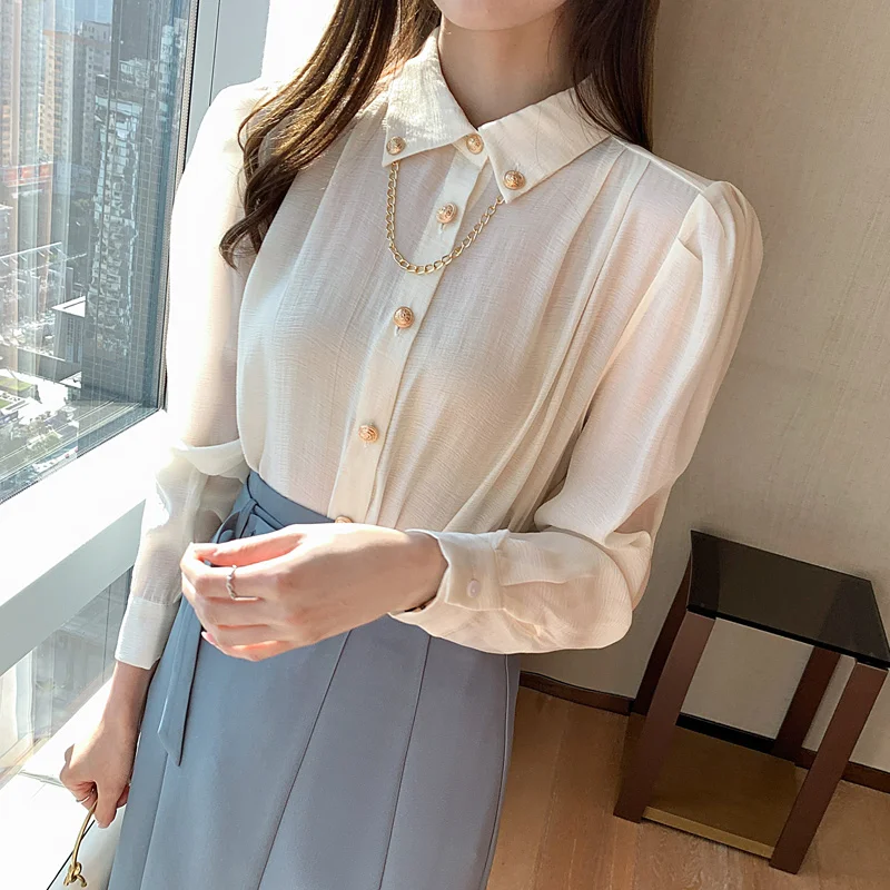 Women's Shirt Chain Folds Blouses for Women Long Sleeve Top Button Up White Polo Neck Plus Size Blouse Women's Basic Clothing OL
Women's Shirt Chain Folds Blouses for Women Long Sleeve Top Button Up White Polo Neck Plus Size Blouse Women's Basic Clothing OL