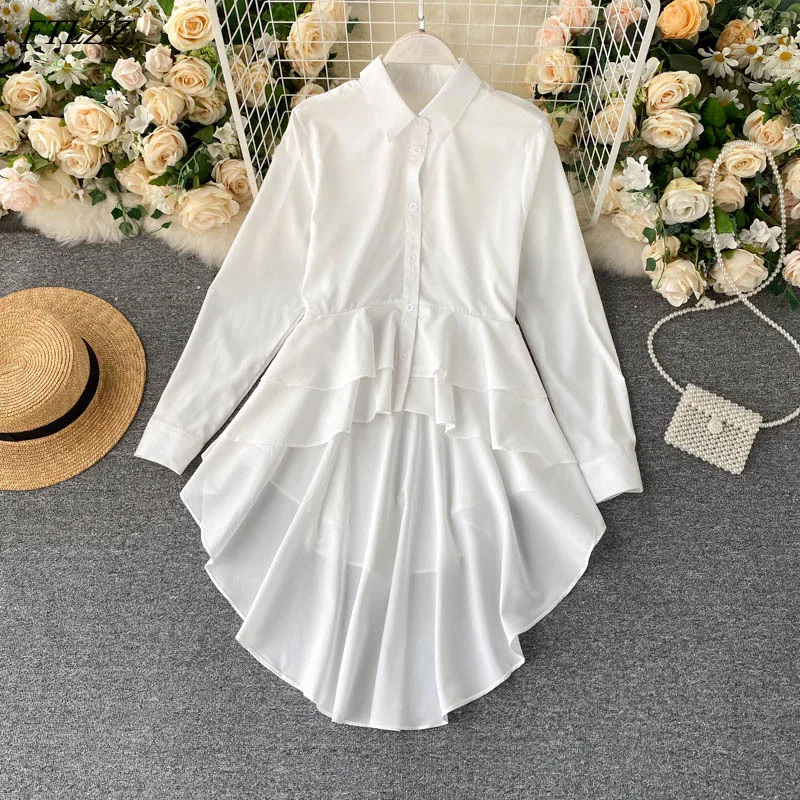 FTLZZ New Autumn Elegant Ruffled Solid Asymmetric Shirt Office Lady Notched Collar Button Shirt Top
FTLZZ New Autumn Elegant Ruffled Solid Asymmetric Shirt Office Lady Notched Collar Button Shirt Top