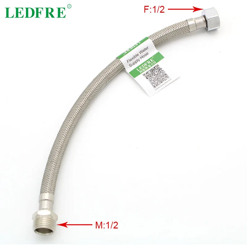 

LEDFRE 304 Stainless Steel Braided Hose Faucet Supply Line Connects Connector with F1/2*M1/2 Brass Nut LF15313