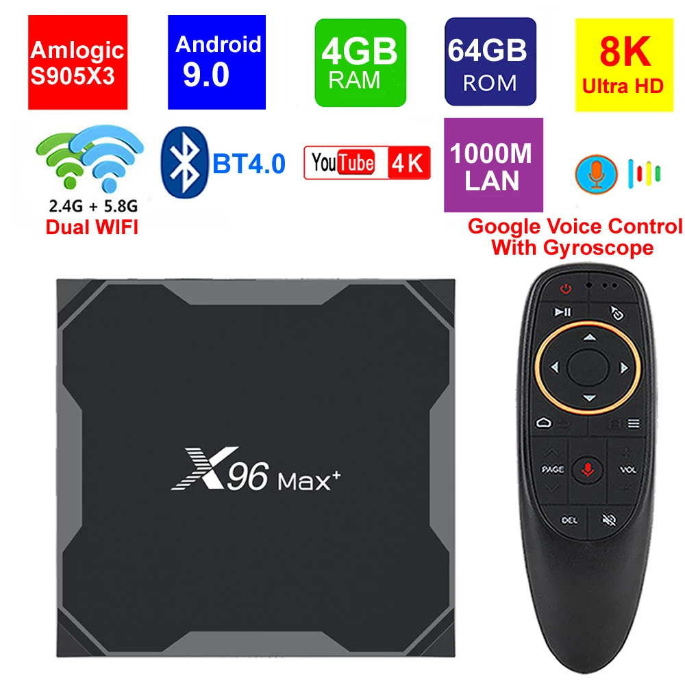 Оригинальная Смарт ТВ приставка X96 Max Plus 8K Android 9 0 четырехъядерный процессор Amlogic