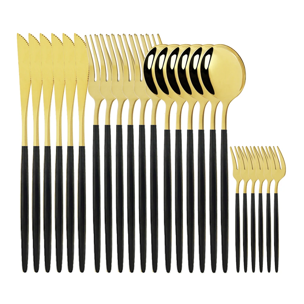 24Pcs Black Gold Dinnerware Set Stainless Steel Flatware Knife Fork Spoon Cutlery Set Tableware Silverware Set Dropshipping
24Pcs Black Gold Dinnerware Set Stainless Steel Flatware Knife Fork Spoon Cutlery Set Tableware Silverware Set Dropshipping