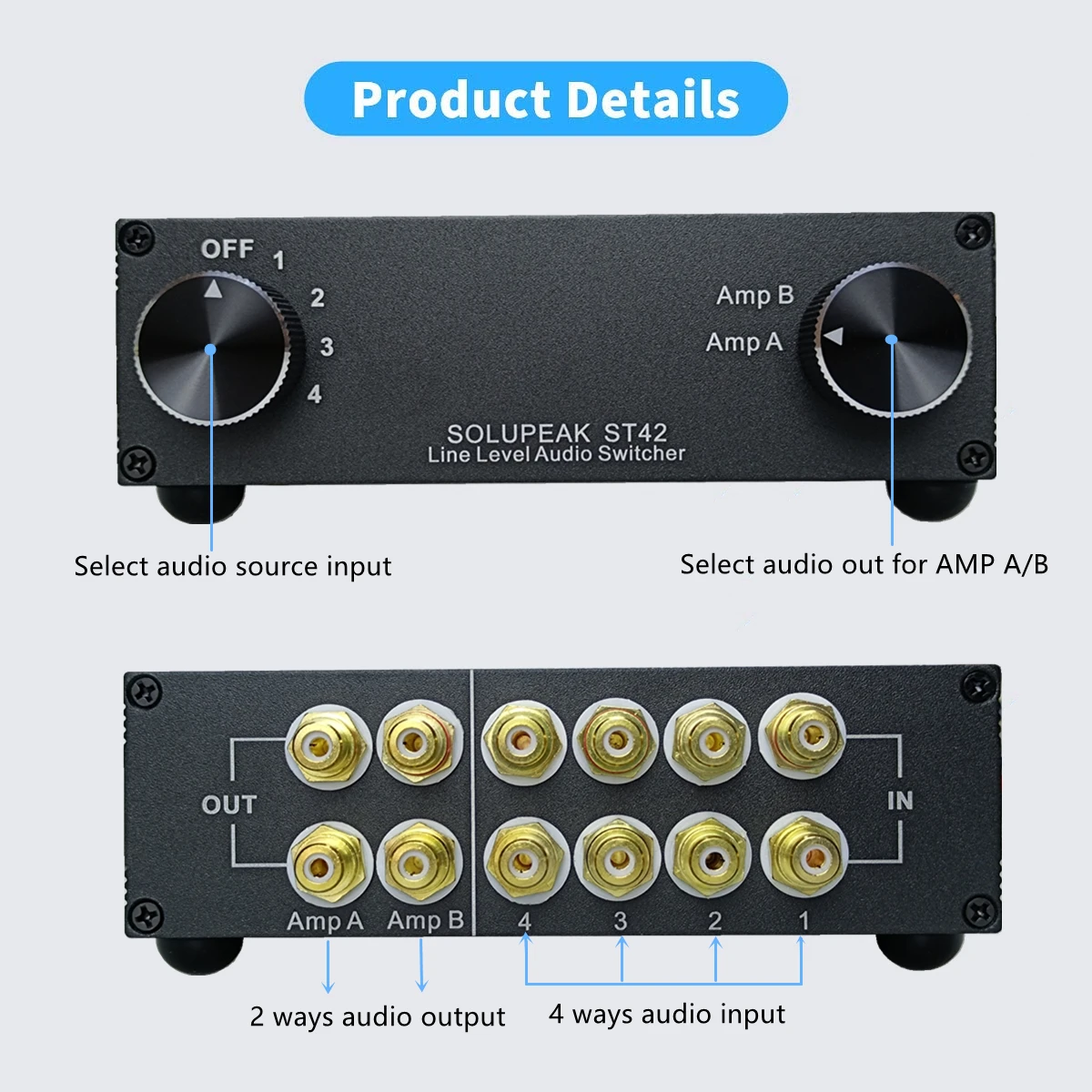 4-ходовой RCA линейный Amp роутер аудиопереключатель селектор сплиттер 4 в 2 выхода
