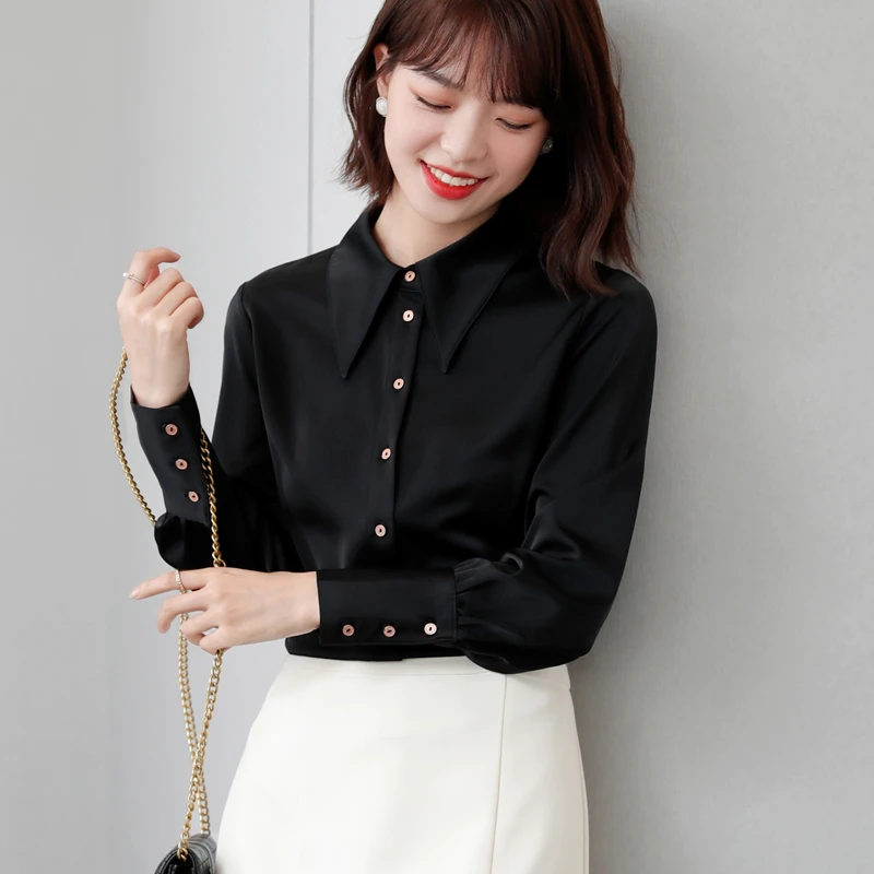 Silk Satin Loose Women's Shirts New Fashion Blouses Solid Color Polo Collar Shirts Summer Casual Long Sleeve Blusas Houthion
Silk Satin Loose Women's Shirts New Fashion Blouses Solid Color Polo Collar Shirts Summer Casual Long Sleeve Blusas Houthion