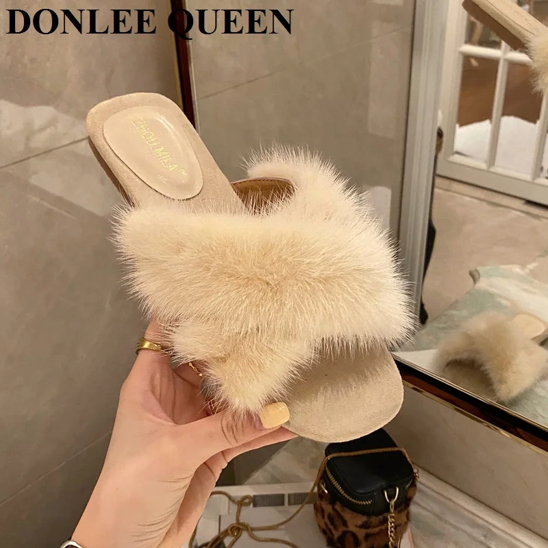 Fashion Real Fur Slippers Women Slip On Slides Home Furry Flat Sandals Female Cute Fluffy House Shoes Women Outdoor Slipper New
Fashion Real Fur Slippers Women Slip On Slides Home Furry Flat Sandals Female Cute Fluffy House Shoes Women Outdoor Slipper New