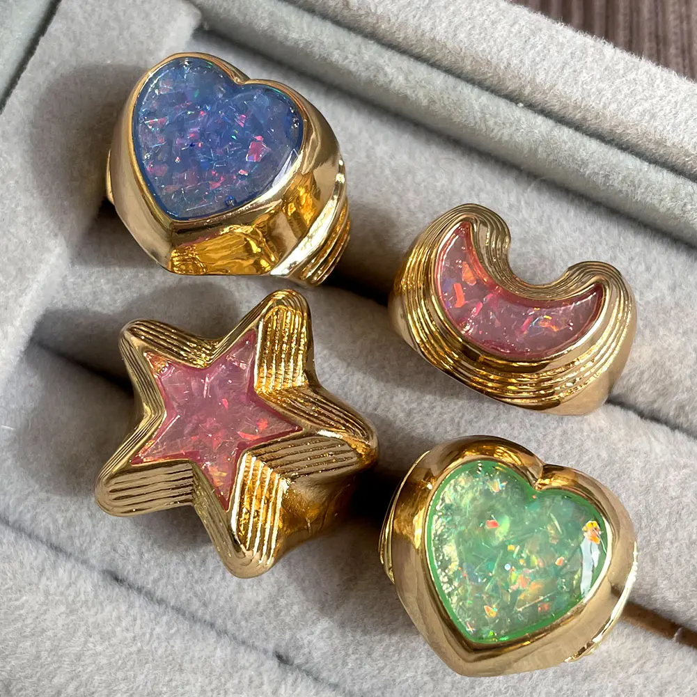 Fashion Cute Heart Star Enamel Purple Ring Set Simple Chunky Metal Shiny Moon Finger Ring For Women Girl Punk Party Jewelry Gift
Fashion Cute Heart Star Enamel Purple Ring Set Simple Chunky Metal Shiny Moon Finger Ring For Women Girl Punk Party Jewelry Gift