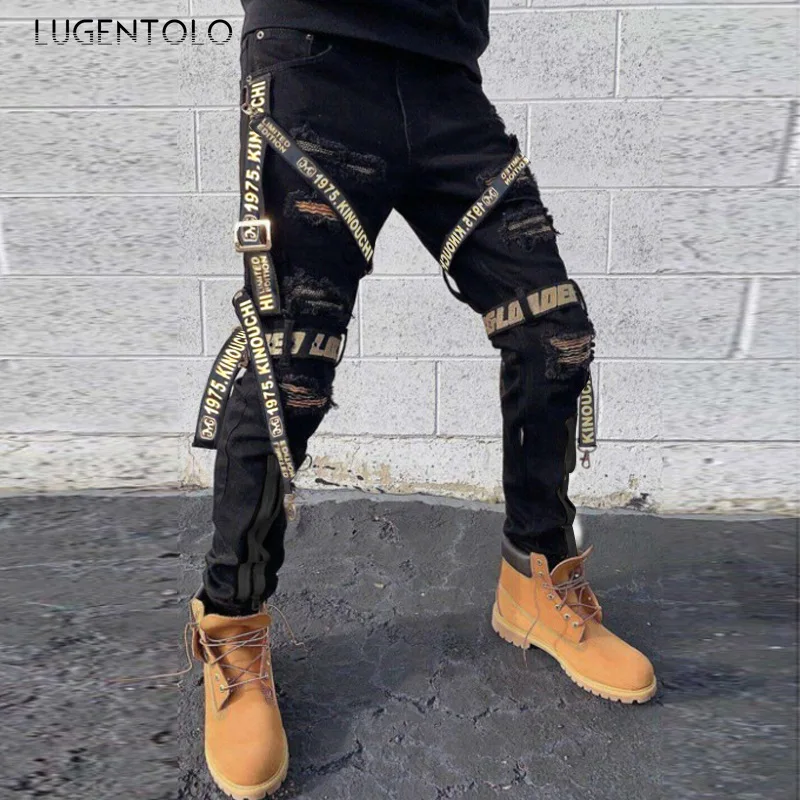 Men Hole Jeans Zipper Skinny Casual Trousers Webbing Strap Fashion Trend Men's Street Mid Waist Long Pencil Jeans
Men Hole Jeans Zipper Skinny Casual Trousers Webbing Strap Fashion Trend Men's Street Mid Waist Long Pencil Jeans