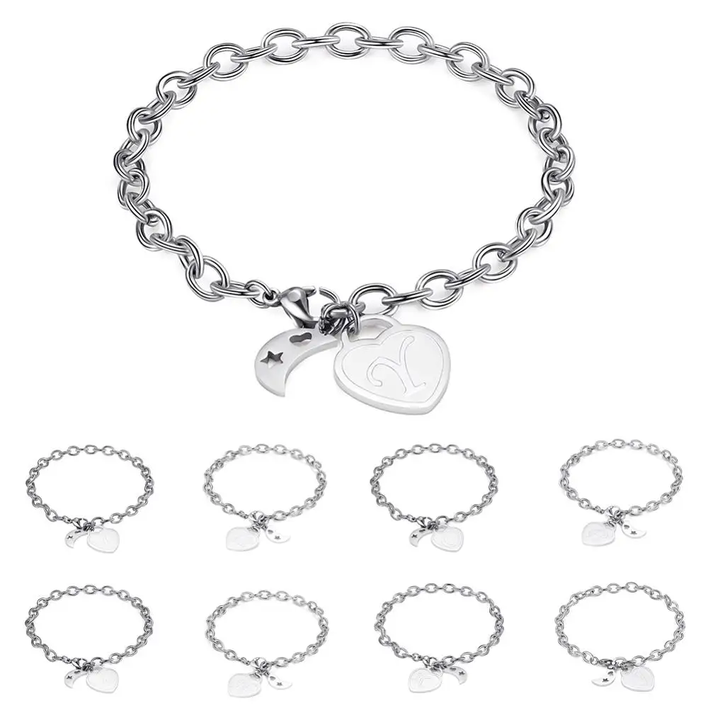 26 Letters Charms Stainless Steel Bracelet Wristband Chain jewelry Cool MEN LASER ENGRAVED Heart Initial Bracelets for Women
26 Letters Charms Stainless Steel Bracelet Wristband Chain jewelry Cool MEN LASER ENGRAVED Heart Initial Bracelets for Women