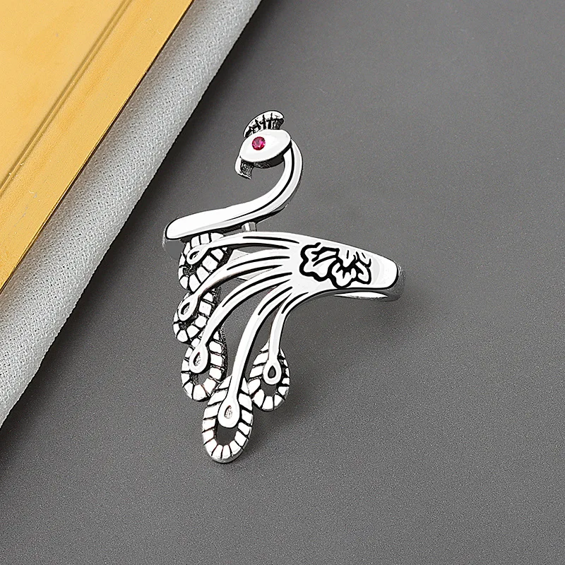 925 Sterling Silver Vintage Peacock Finger Couple Rings For Women Girls Statement Wedding Jewelry Adjustable Size jz448
925 Sterling Silver Vintage Peacock Finger Couple Rings For Women Girls Statement Wedding Jewelry Adjustable Size jz448