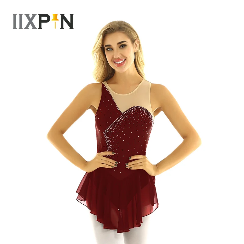 Женское балетное гимнастическое платье, блестящие стразы, без рукавов, сетка, сплайсированный лиф, платье для фигурного катания, гимнастиче... 
Женское балетное гимнастическое платье, блестящие стразы, без рукавов, сетка, сплайсированный лиф, платье для фигурного катания, гимнастиче...