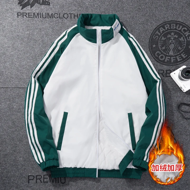 Spring Autumn mens jacket velvet thickened three-stripe Slim Fit Coats Male Casual Baseball Bomber Jacket Mens Overcoat
Spring Autumn mens jacket velvet thickened three-stripe Slim Fit Coats Male Casual Baseball Bomber Jacket Mens Overcoat