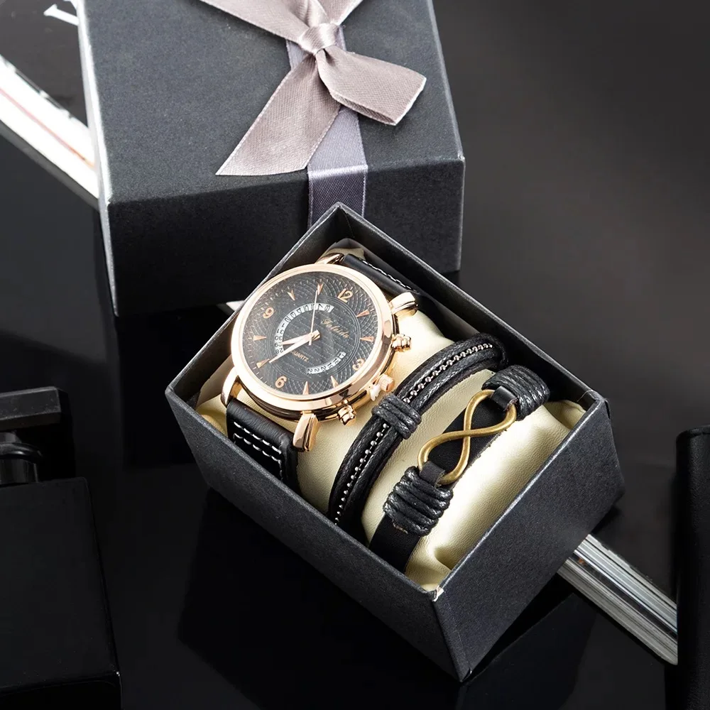 Wristwatch Bracelets 3Pcs Male Clock Quartz Watch Men Luxury Business Wrist Watch Relogio Masculino With Leather Bracelet
Wristwatch Bracelets 3Pcs Male Clock Quartz Watch Men Luxury Business Wrist Watch Relogio Masculino With Leather Bracelet