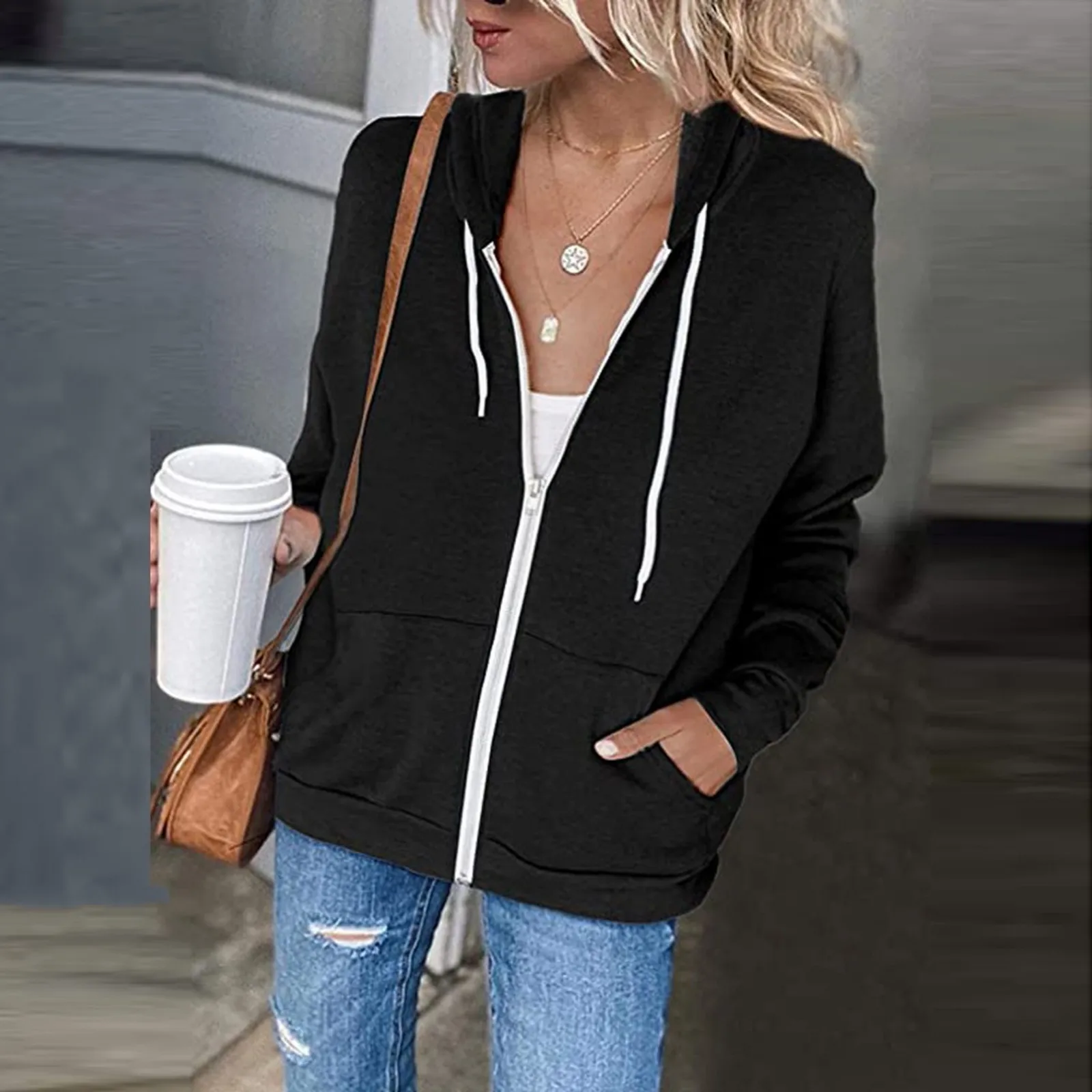 Women's Sweatshirt With A Zipper Hoodie Full Zip Long Sleeve Lightweight Sweatshirts Pockets Jacket Coat Sudadera De Mujer
Women's Sweatshirt With A Zipper Hoodie Full Zip Long Sleeve Lightweight Sweatshirts Pockets Jacket Coat Sudadera De Mujer