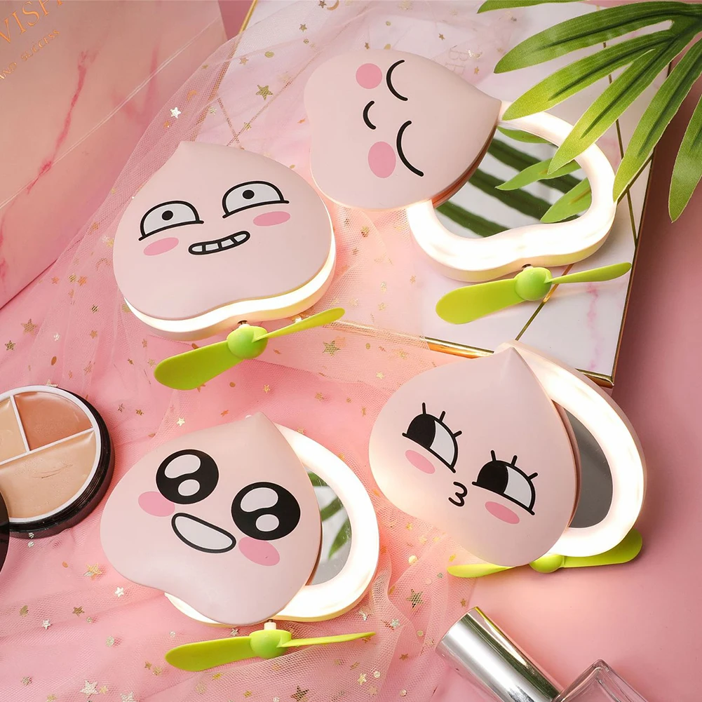 4 Cute Shapes Makeup Mirror Portable Pocket With Lights Fan Silicone Soft Blades Rechargeable Pink Peach Lighted Makeup Mirror
4 Cute Shapes Makeup Mirror Portable Pocket With Lights Fan Silicone Soft Blades Rechargeable Pink Peach Lighted Makeup Mirror