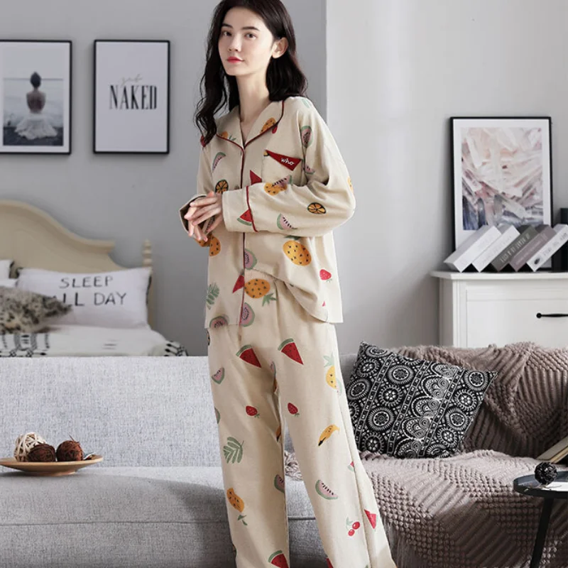 New Autumn Winter Fruits Sleepwear 2 Piece Sets for Women Cotton Pajamas Turn-down Collar Homewear Large Size Pijama Pyjama XXL
New Autumn Winter Fruits Sleepwear 2 Piece Sets for Women Cotton Pajamas Turn-down Collar Homewear Large Size Pijama Pyjama XXL