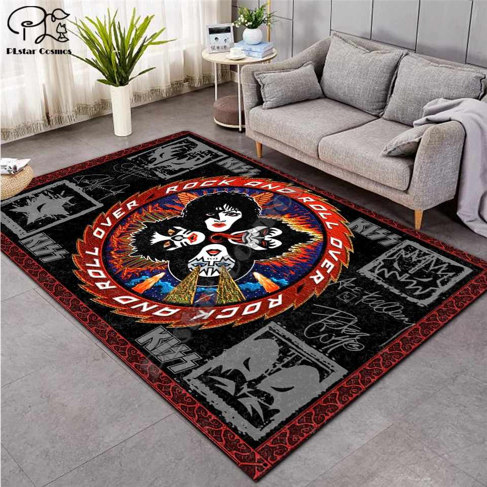 

KISS Rock Shaggy Fluffy Anti-Skid Area Floor Mat 3D Rug Non-slip Mat Dining Room Living Room Soft Child Bedroom Mat Carpet ST06