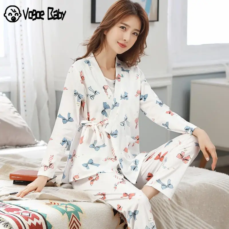 3 Pcs/set Maternity Nursing Clothing Pajamas Sleepwear Breastfeeding Nightwear Printed For Pregnant Women Loose Pregnancy Suits | Мать и