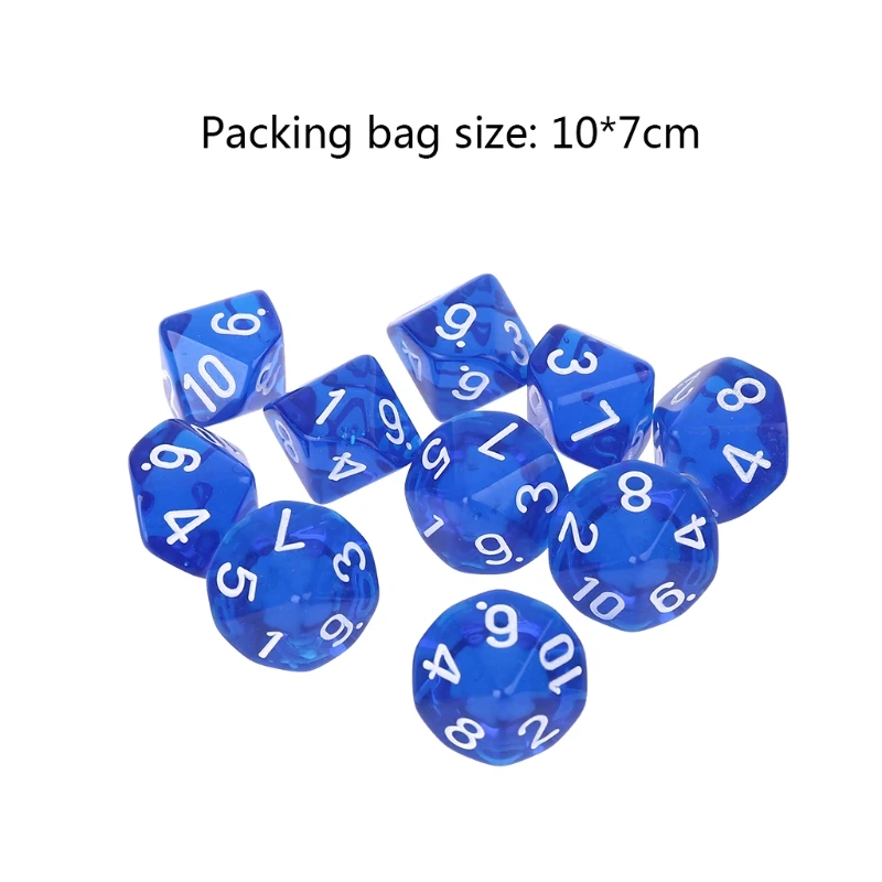 85AB 10pcs/set Acrylic Polyhedral Dice Transparent Colors 10 Sided Dices Table Game
85AB 10pcs/set Acrylic Polyhedral Dice Transparent Colors 10 Sided Dices Table Game